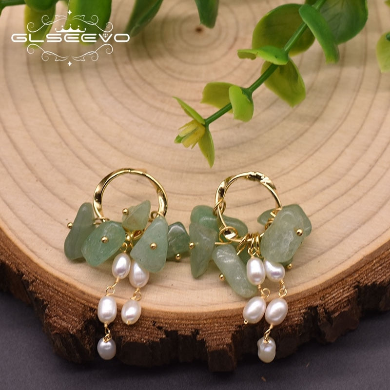 Silver Jade Natural Freshwater White Pearl Drop Earrings