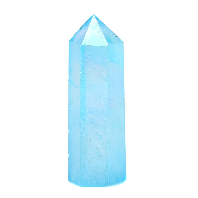 Natural Blue Aura Clear Quartz Crystal Point
