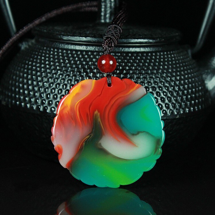 Chinese Natural Colour Jade Kirin Pendant Necklace