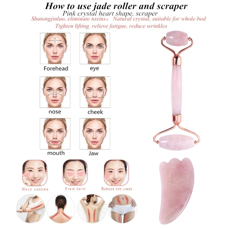Rose Quartz Roller Massager Tool Natural Stone