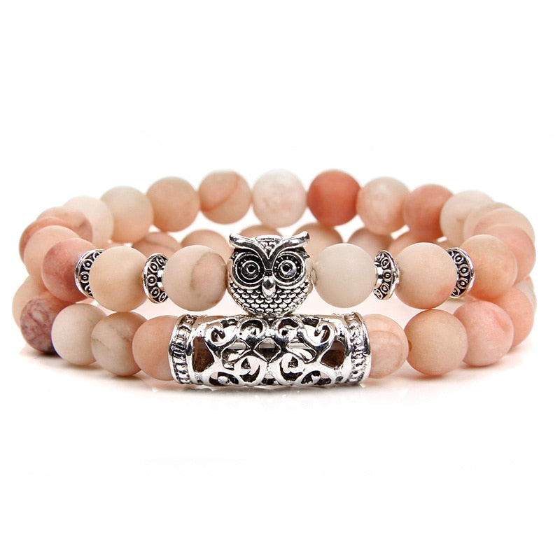 Owl Charm Bracelet Natural Stone Tiger Eye Lava