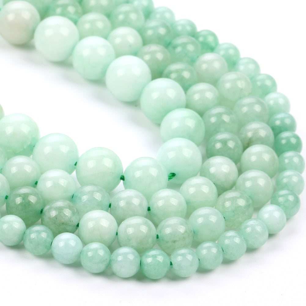 Natural Green Burmese Jades Stone Beads Round