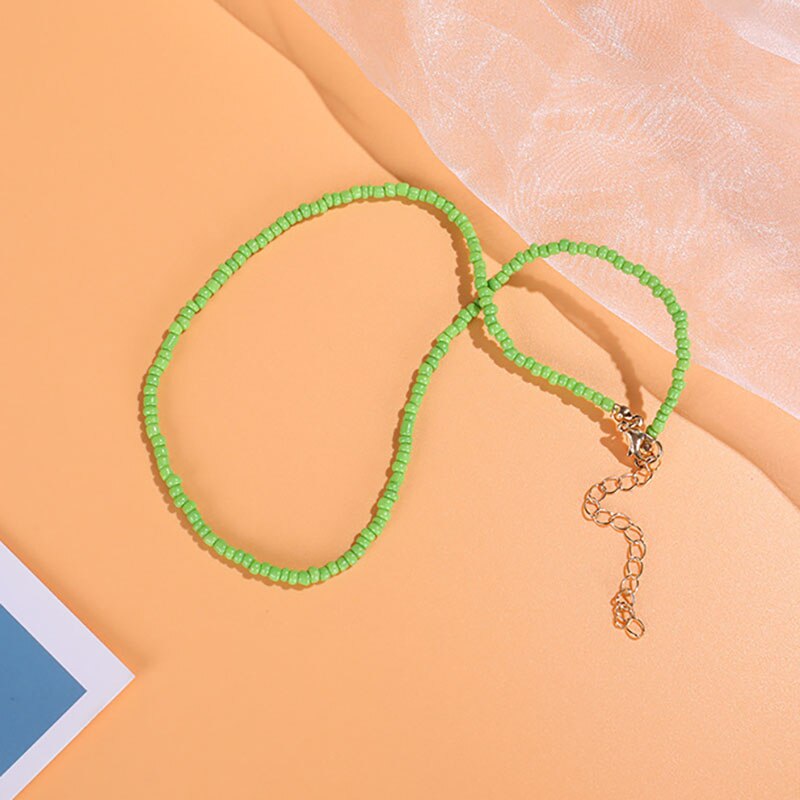 Boho Chic Seed Beads Necklace Colorful Neck Chain