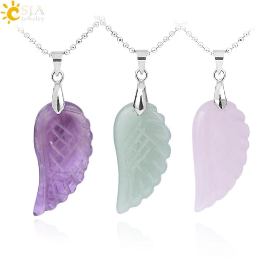 Natural Gem Stone Angel Wing Necklaces & Pendants