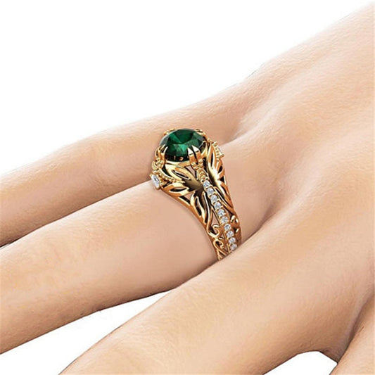 14K Gold Color Diamond Emerald Ring Jewelry