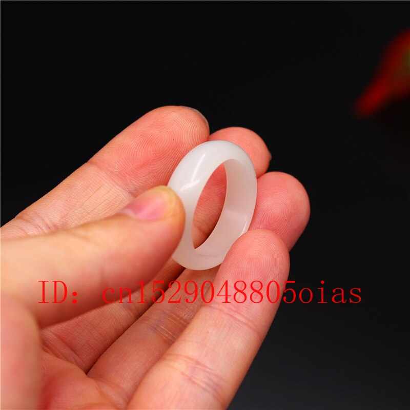 Natural White Hetian Jade Ring Chinese Jadeite Amulet