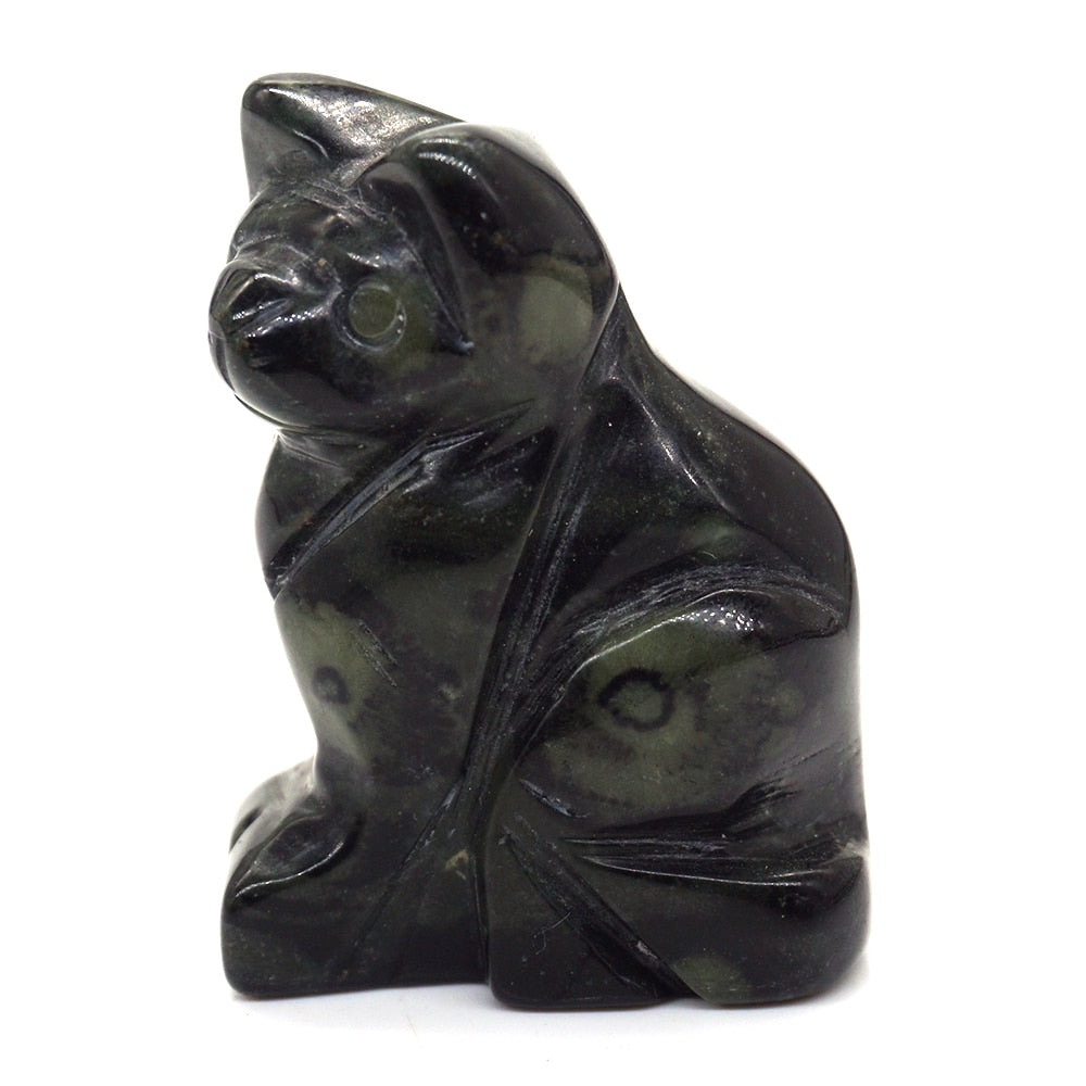 Cat Statue Natural Gemstone Carving Healing