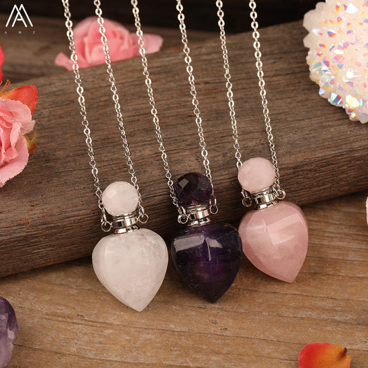 Natural White Jades Roses Amethysts Quartz Heart Shape