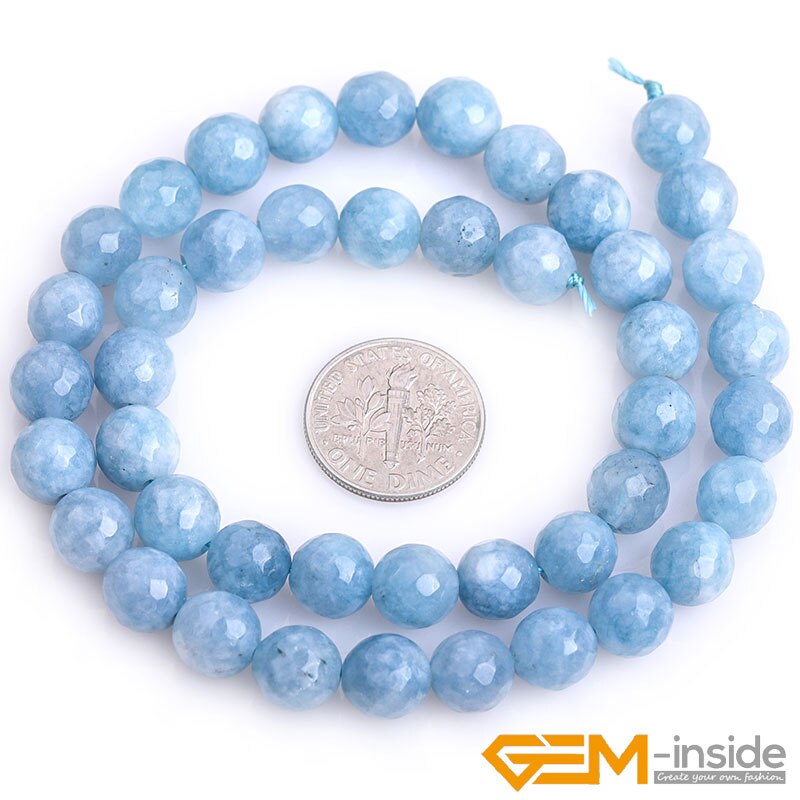 Blue Aquamarines Color Jades Faceted Round Beads