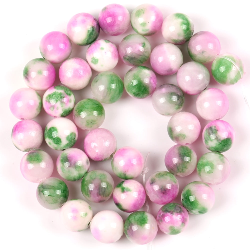 Pink Green Spot Jades Round Natrual Stone Beads