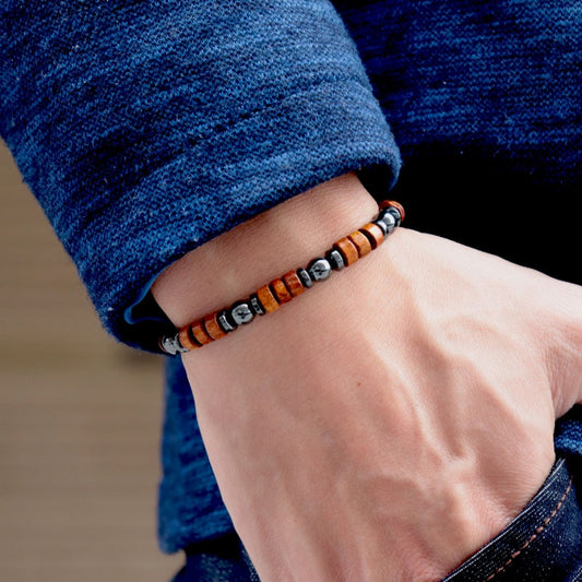 Antique Wood Bracelet Homme Natural Hematite