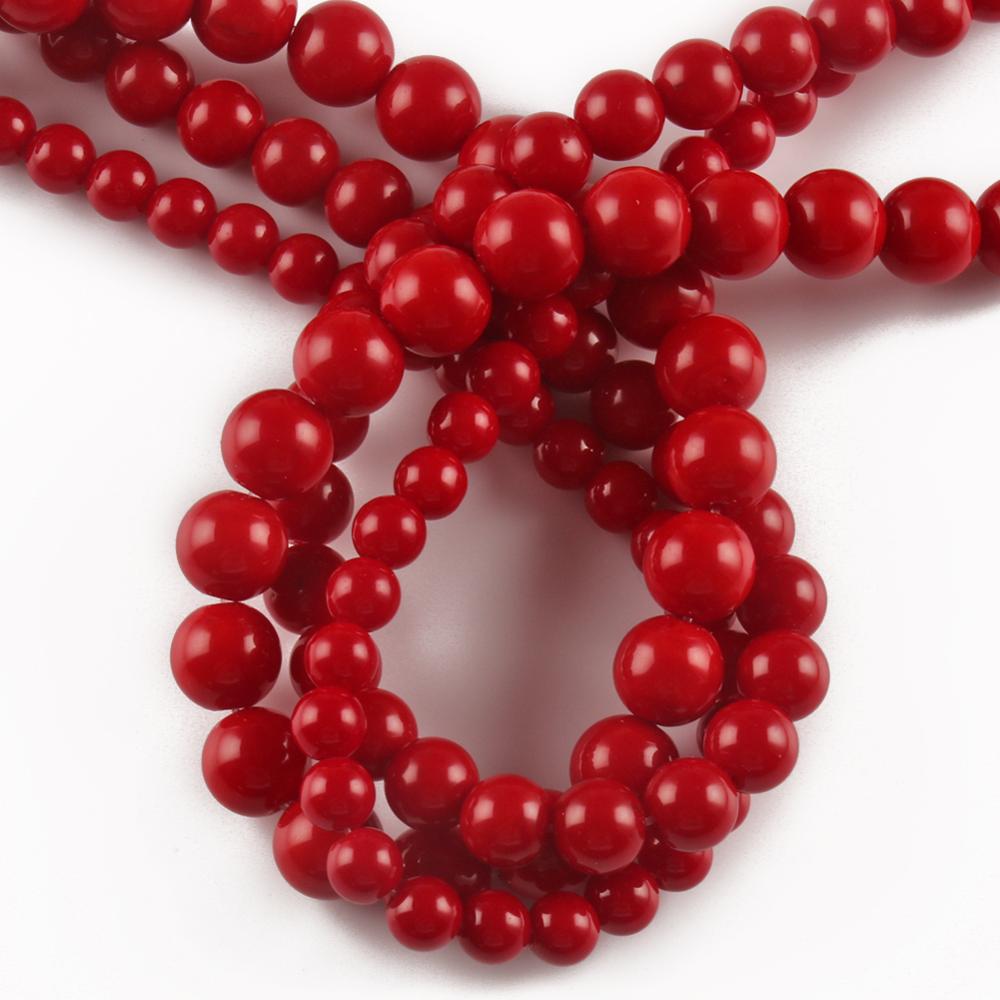 Red Coral Jades Round Loose Stone Beads for Jewelry Making