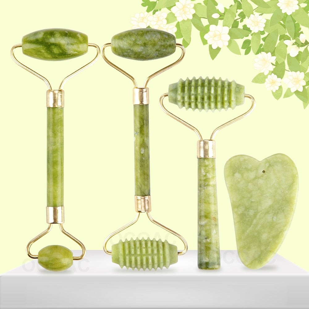 2pcs Jade Roller Massager For Face Green