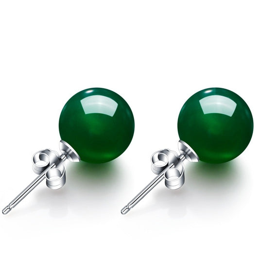 Ball Simple Crown Jade Earrings Fine