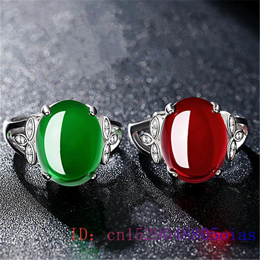 Green Jade Ring Men Natural Amulet 925 Silver Gemstone