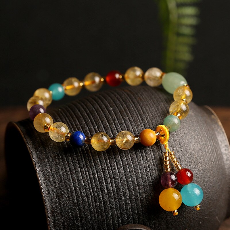 Natural Rutilated Quartz Crystal Beads Strand Bracelets