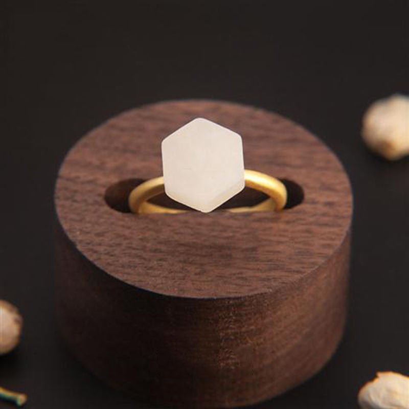 SNew silver inlaid natural Hetian white jade ring