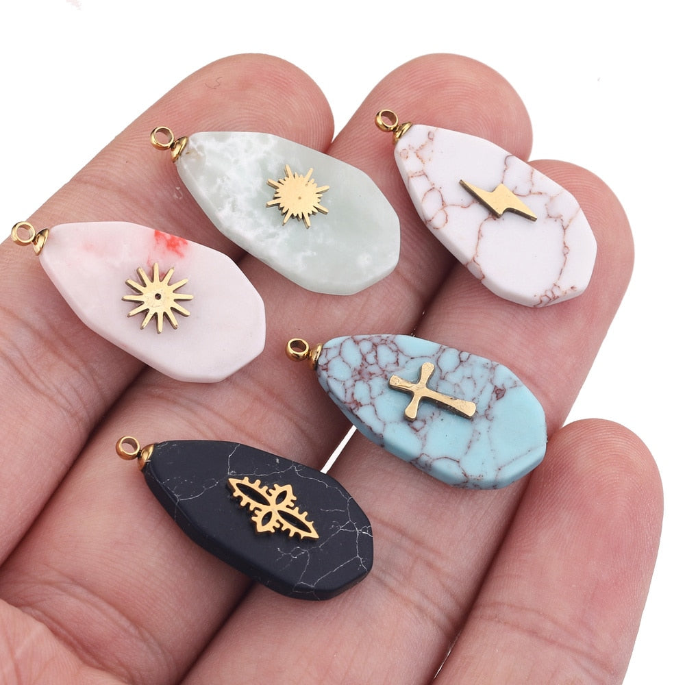 5pcs Natural Stone Drop shape Pendants Charms