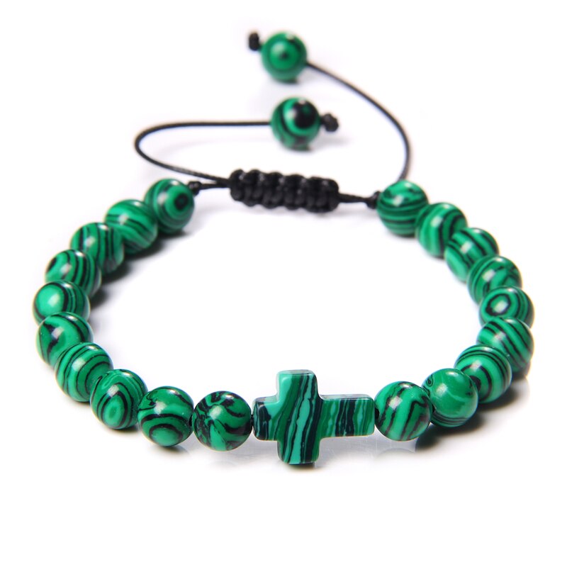 Green Natural Stone Beads Braided Bracelet Malachite