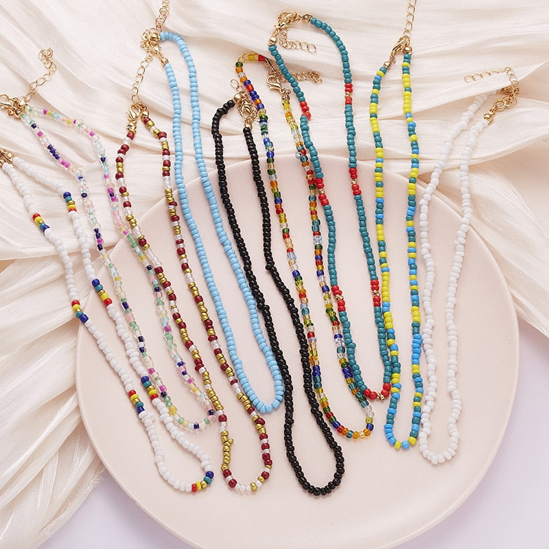 Boho Chic Seed Beads Necklace Colorful Neck Chain