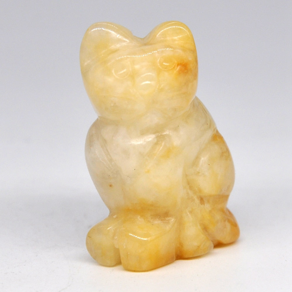 Cat Statue Natural Gemstone Carving Healing