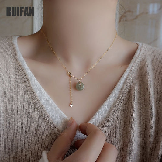 Ruifan Round Natural Hetian Jade Pendant Necklaces