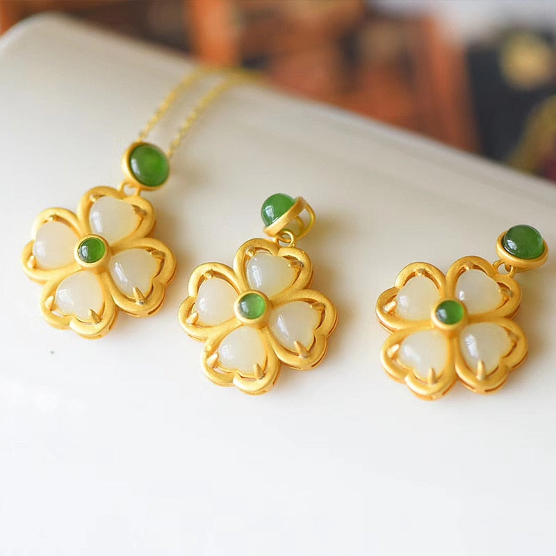 Yellow Gold Filled Necklace Natural Green Jade