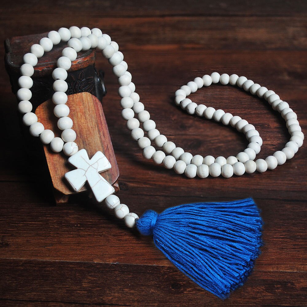 Bohemian Necklace Handmade Stones Tassels Wood