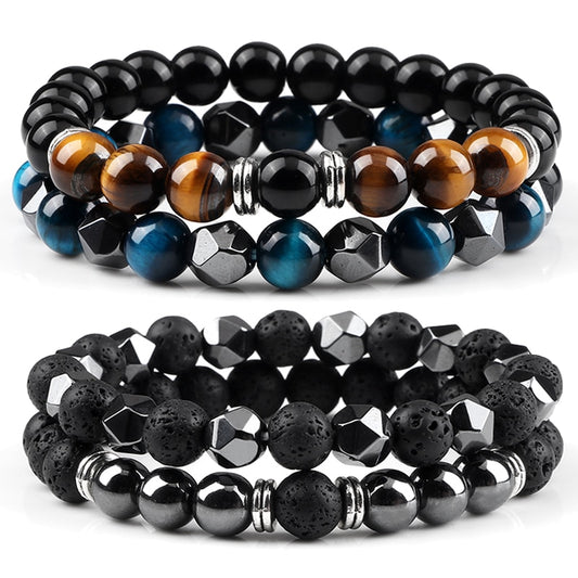 Irregular Hematite Lava Stone Bracelet Men Fashion