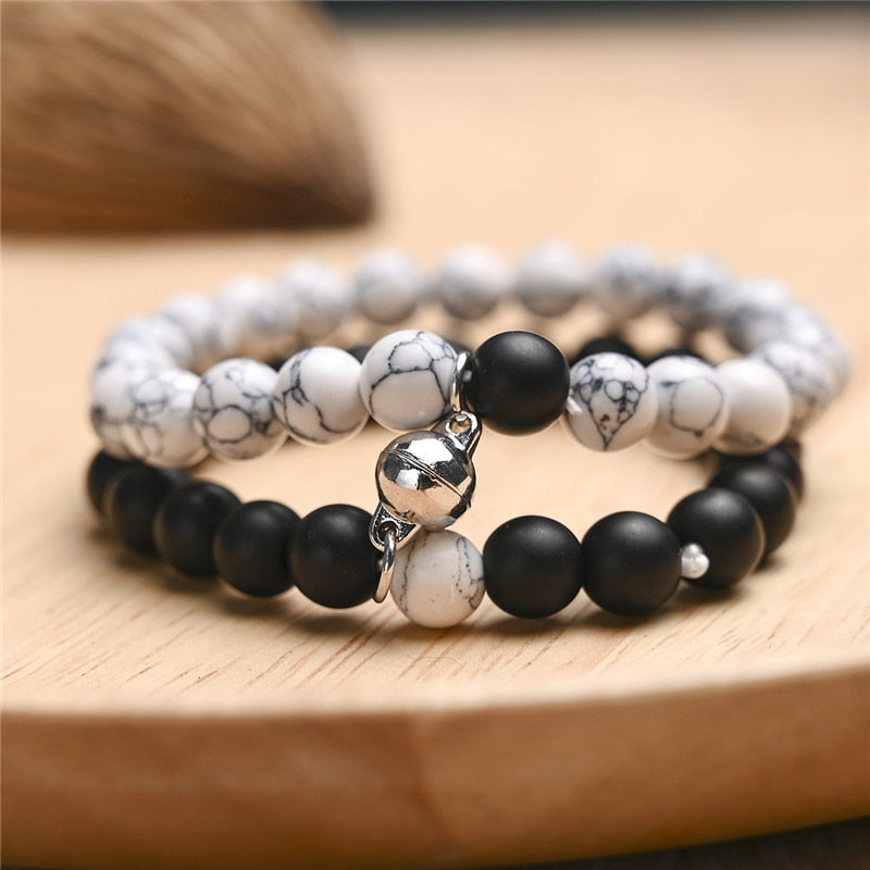 White Black Couple Magnetic Bracelets Natural Stone