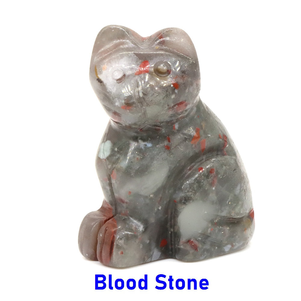 Cat Statue Natural Gemstone Carving Healing