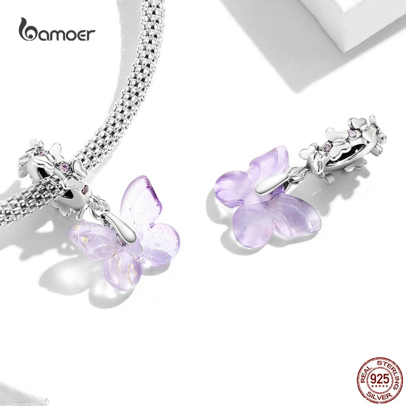 Butterfly Charms Beads Purple Flower Rainbow DIY Bracelets