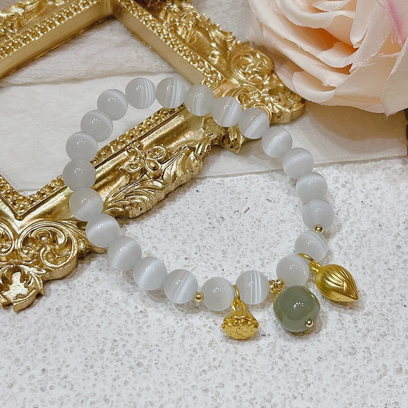 Gold Filled Lotus Natural Hetian Jade Bracelets