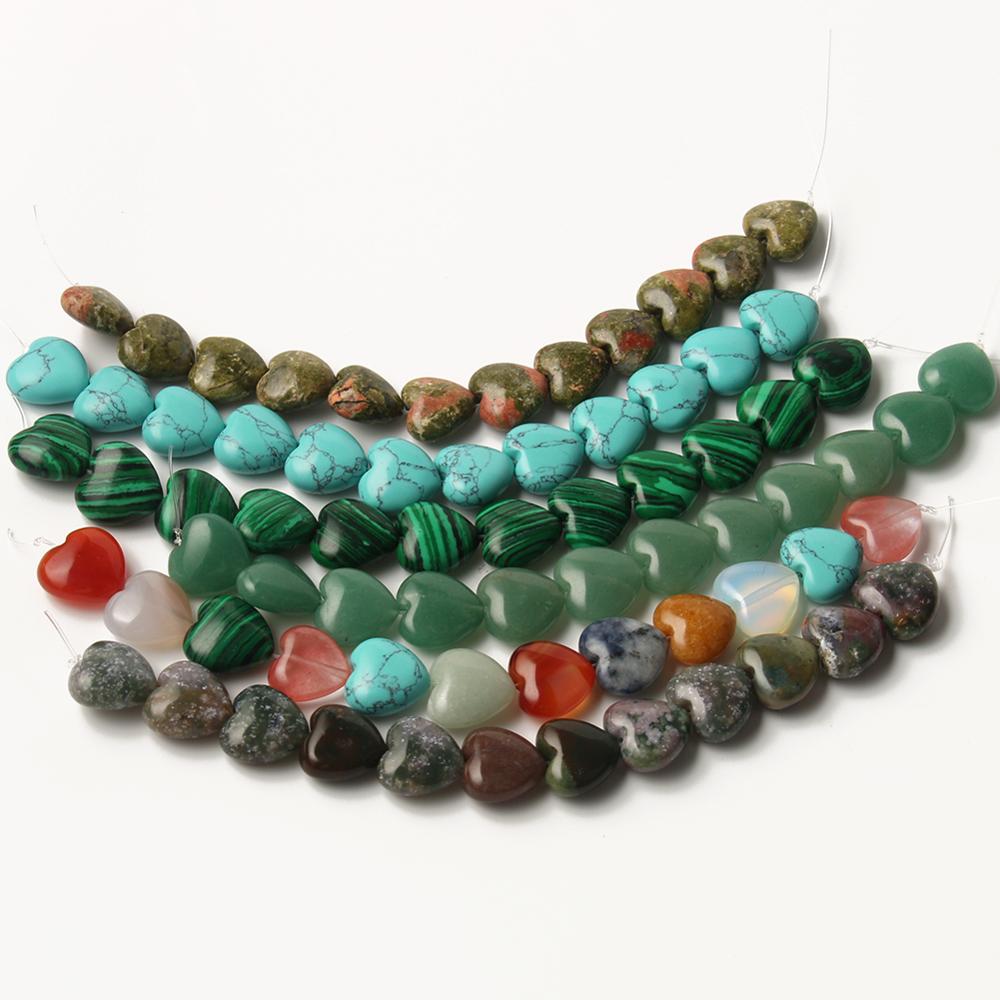 Heart Shape Agates Quartz Jades Beads Natural Beads