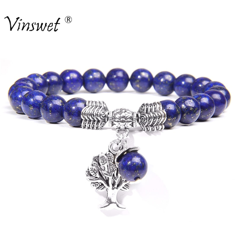 Natural Lapis Lazuli Stone Beads Bracelet Life Tree