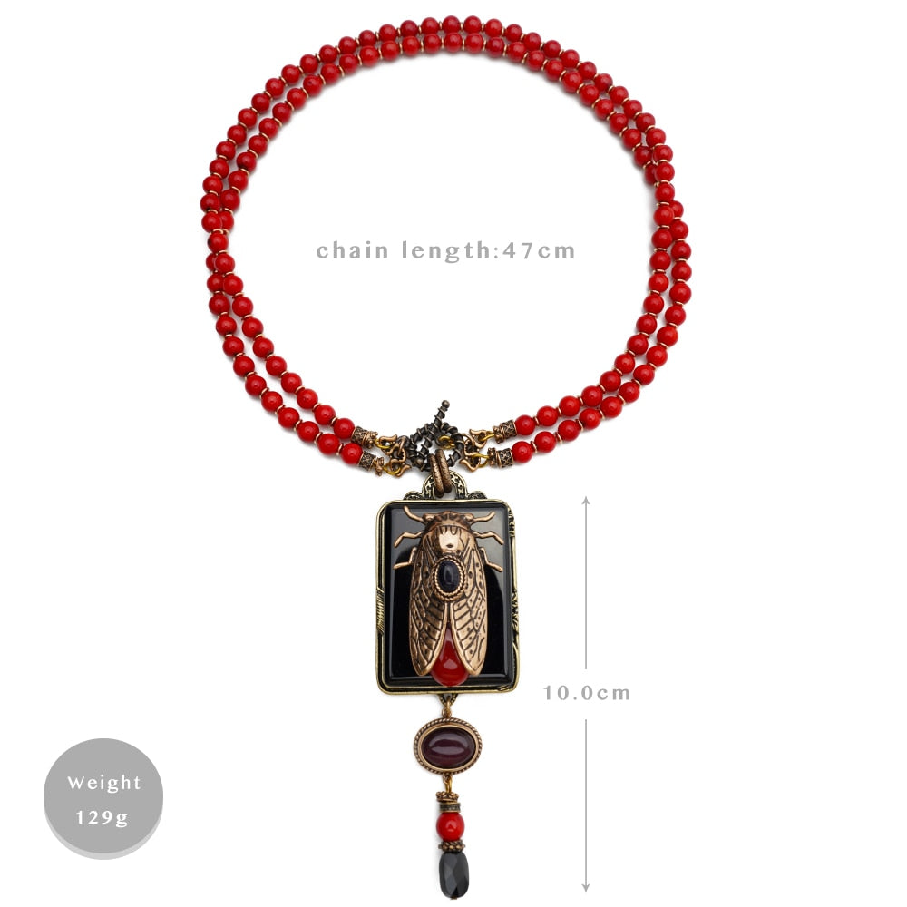 Natural Red Sea Bamboo Beads Agate necklace