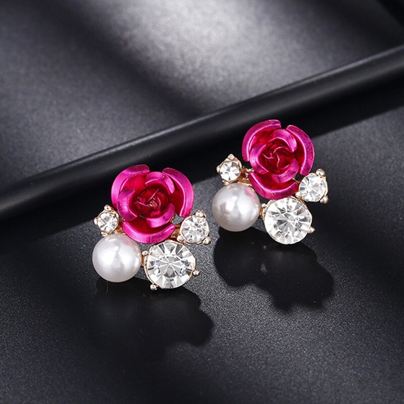 Fashion Jewelry Ethnic Red Rose Drop Earrings