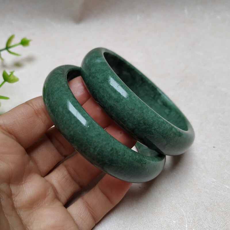 Natural Dark Green Hand Carved Wide Jade Bracelet