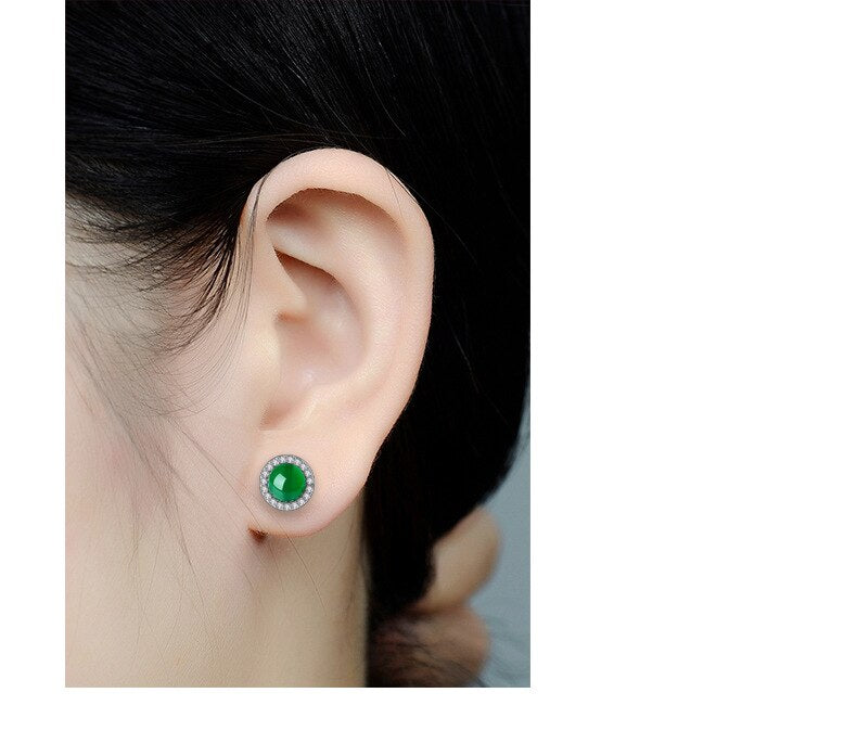 Natural Emerald Jewelry Stud Earring Green Jade