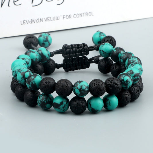 Fashion 8MM Natural Stone Couple Bracelet Black Blue