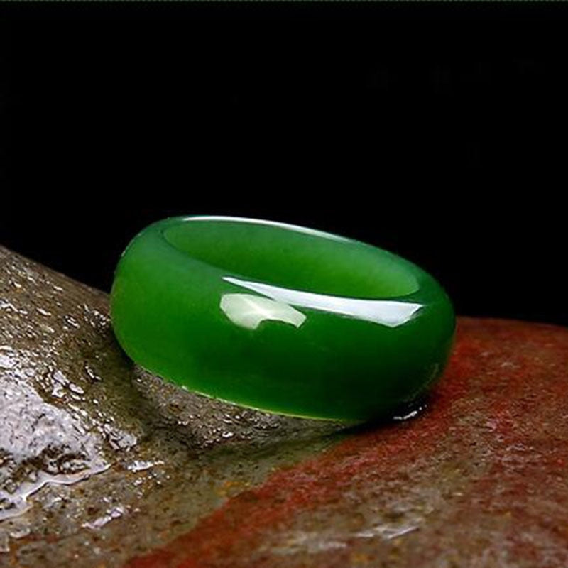 Natural Green Hetian Jade Ring Chinese Jadeite