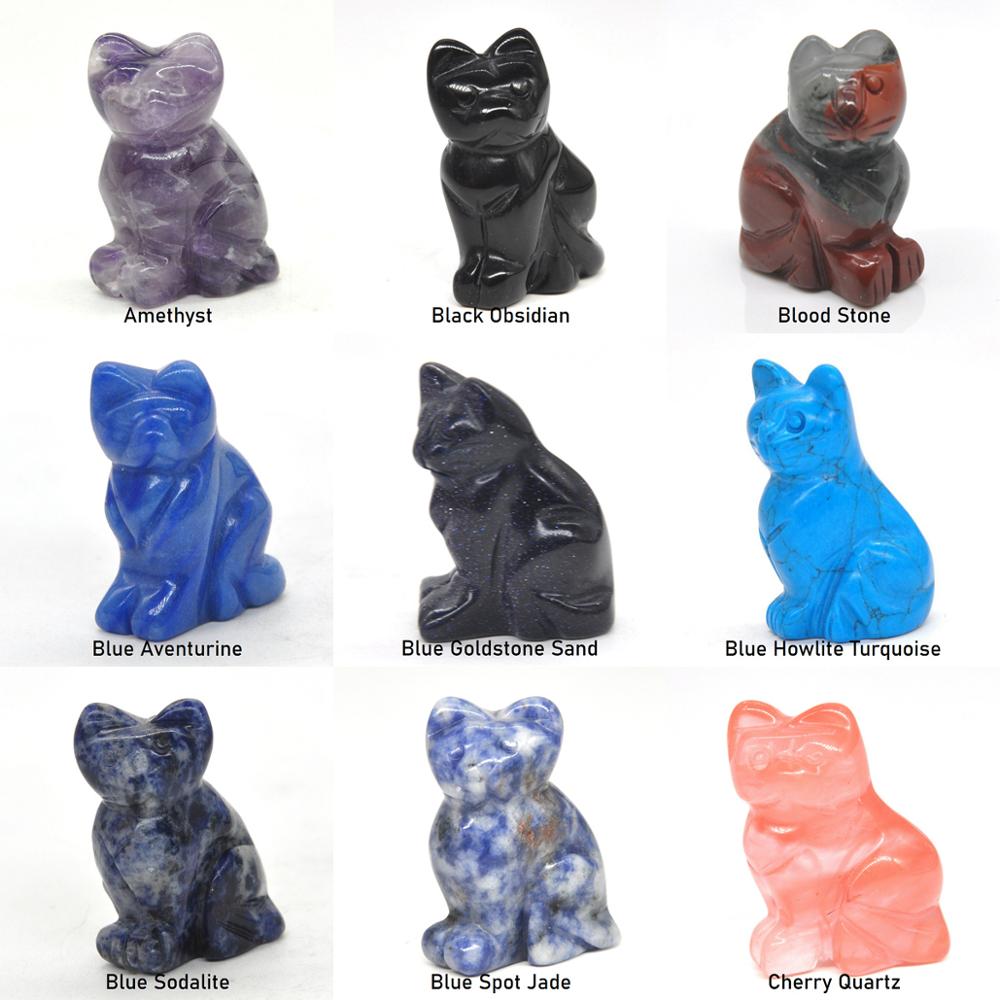 Cat Statue Natural Gemstone Carving Healing