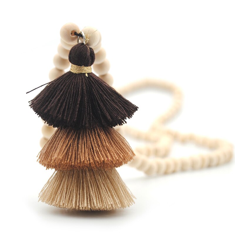 Bohemian Necklace Handmade Stones Tassels Wood