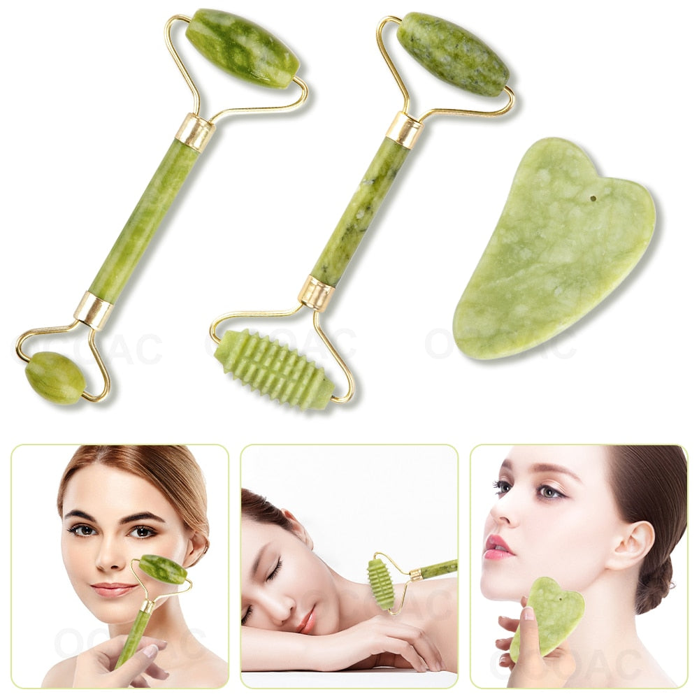 2pcs Jade Roller Massager For Face Green