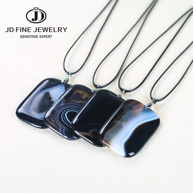 Stone Black Agates Pendant Necklace Women Men