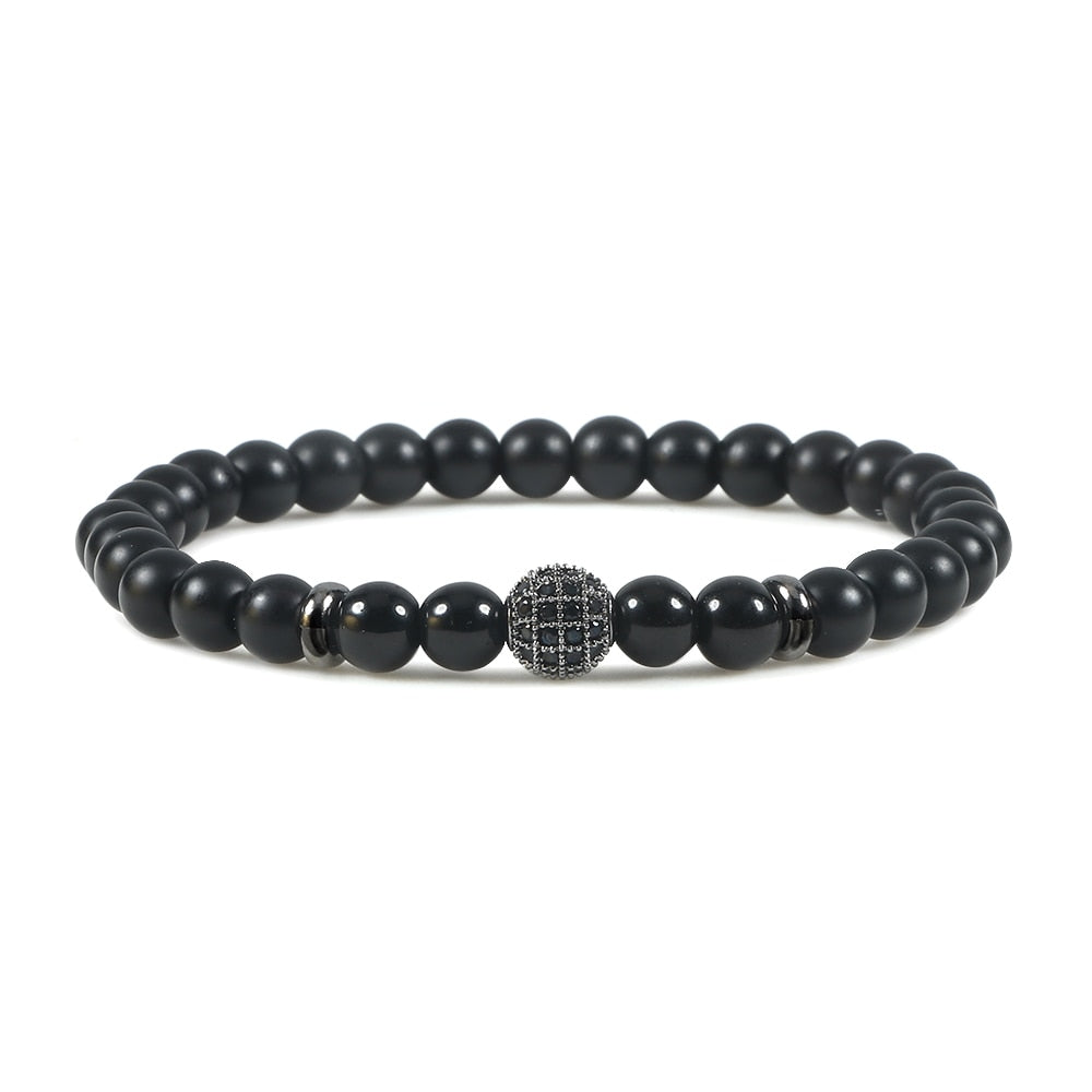 Beaded Bracelets Charm Pave CZ Crown Ball Hematite