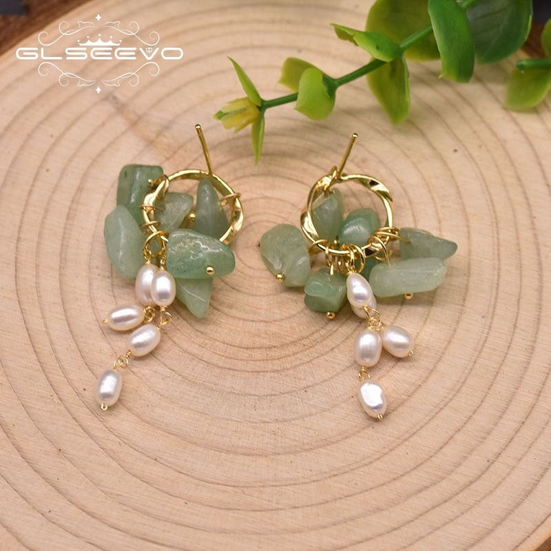 Silver Jade Natural Freshwater White Pearl Drop Earrings