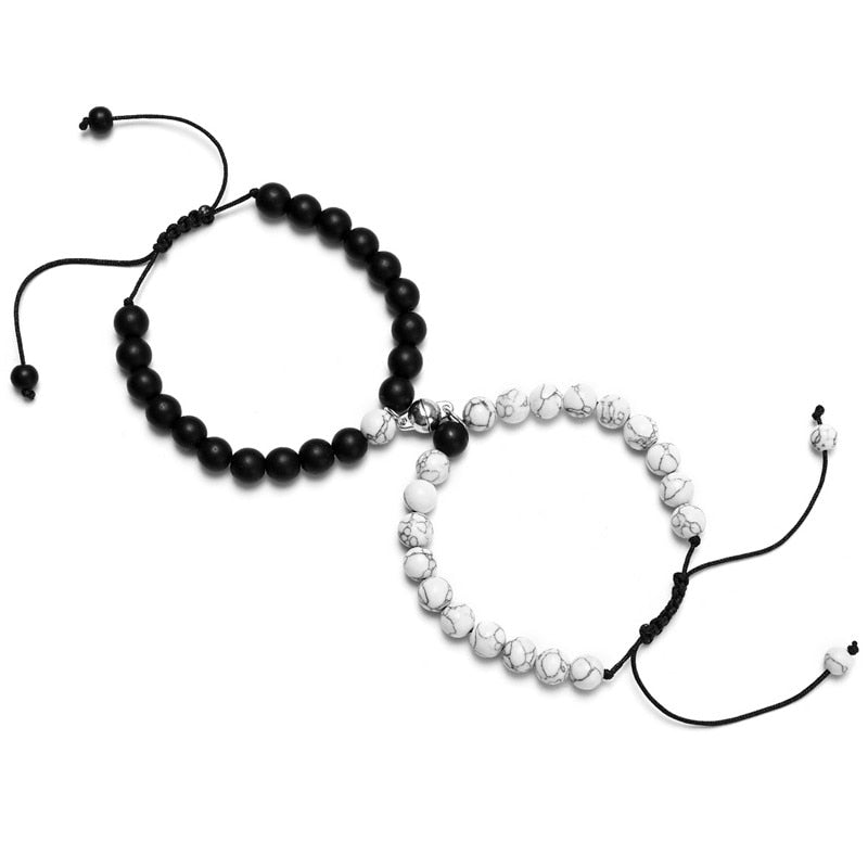 White Black Couple Magnetic Bracelets Natural Stone