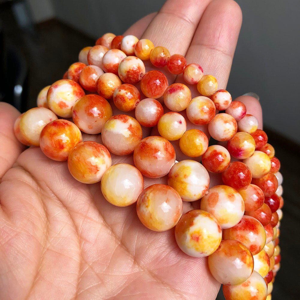 Natural Stone Orange White Jades Loose Spacer Beads