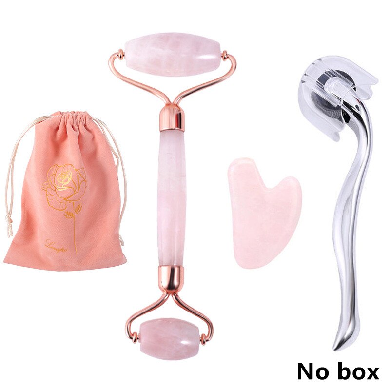 Three-piece Rose Quartz Roller Facial Massager